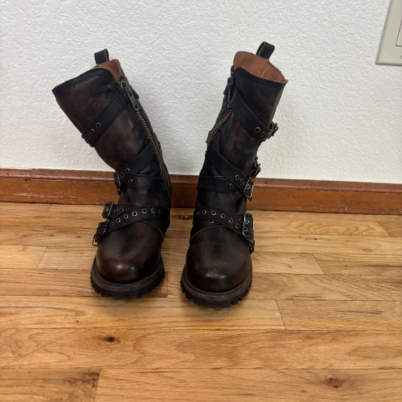 Freebird Hallie Black Brown Moto Leather Boots SZ8 - Picture 4 of 6